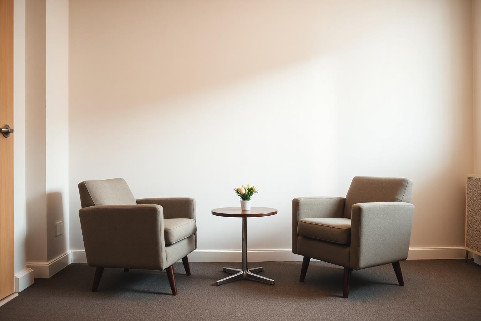 Deux fauteuils face à face dans un cabinet de psychologue à Levallois-Perret
