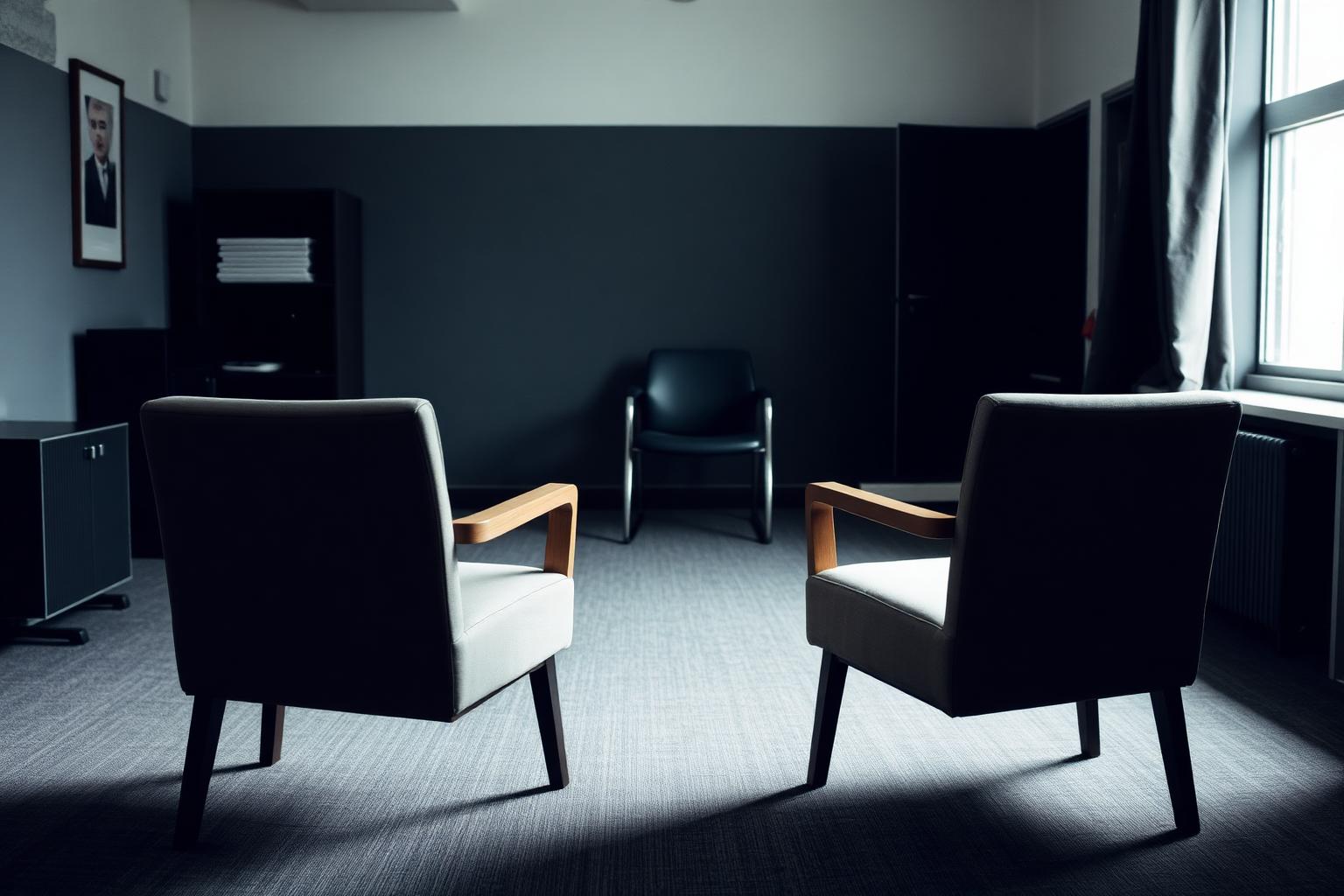Deux fauteuils face au siège du thérapeute dans un cabinet de thérapie de couple à Levallois-Perret