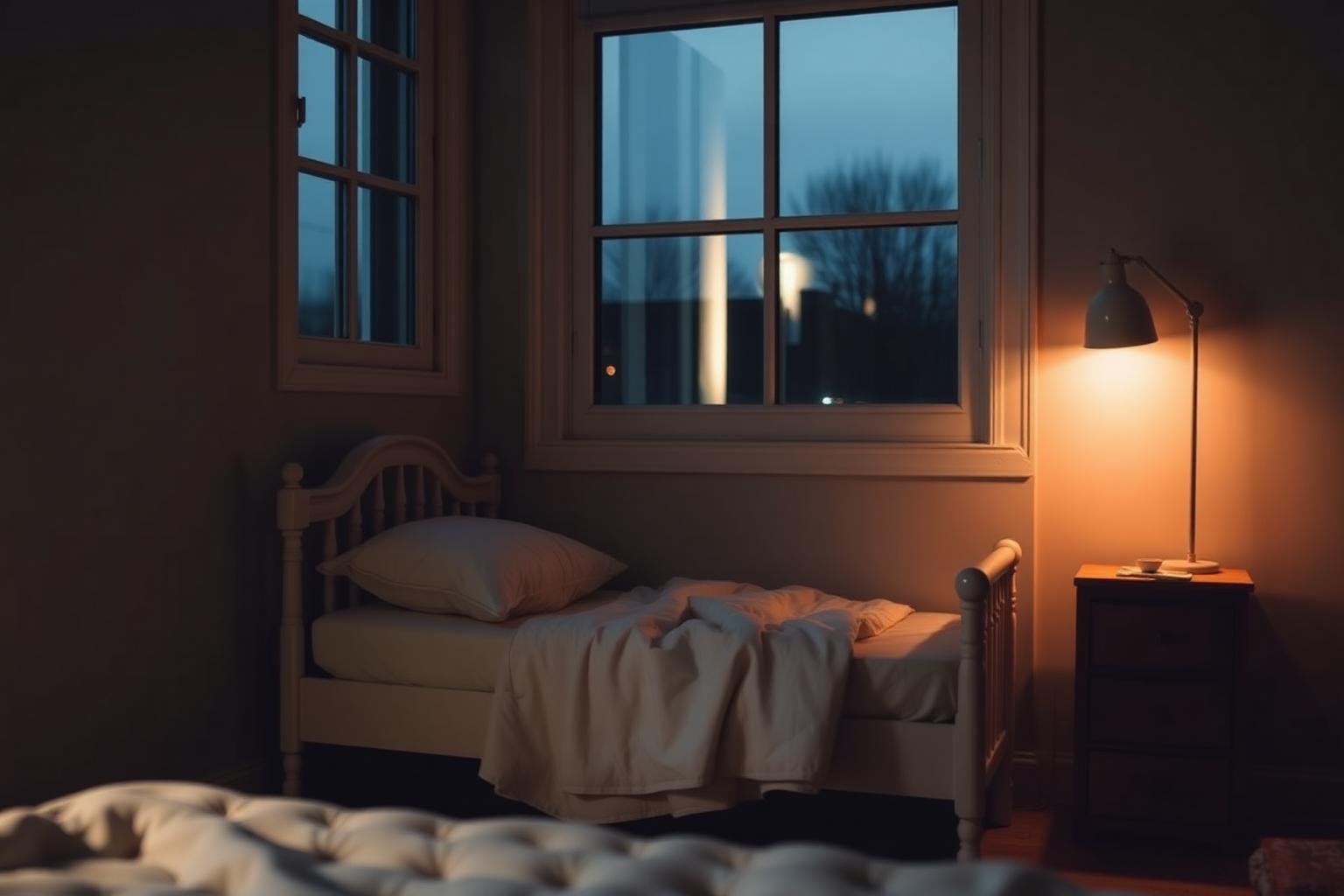 Chambre d’enfant calme au petit matin, évoquant l’énurésie et le sommeil de l’enfant